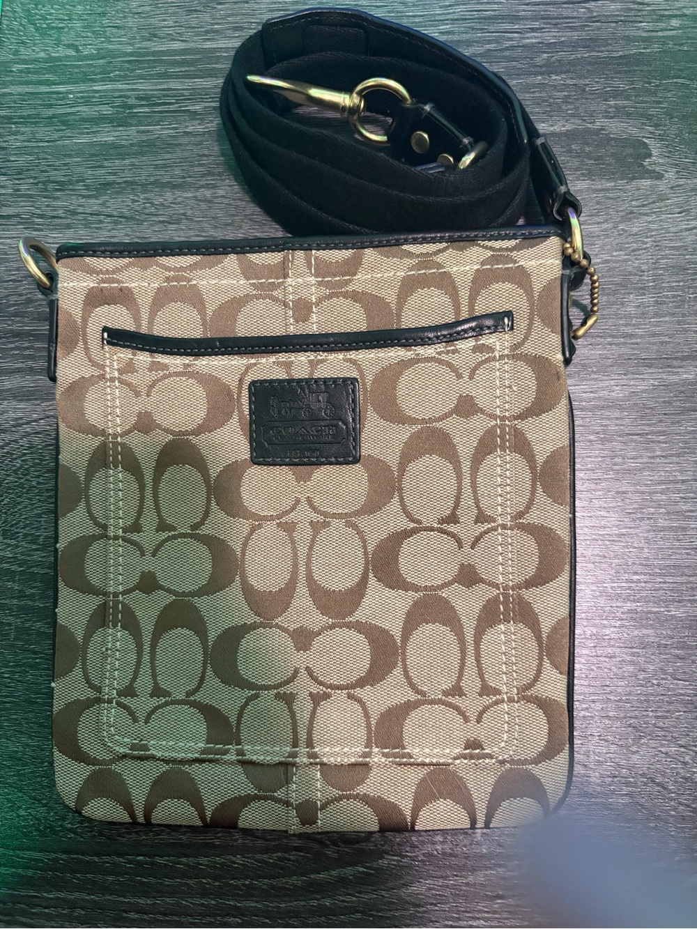 Vintage Coach 41542 Signature Swing Pack Crossbody Bag Khaki/Black